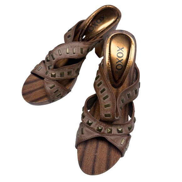XOXO Brown Studded High Heel Platform Sandals Women’s 9 Worn Once - Picture 2 of 6